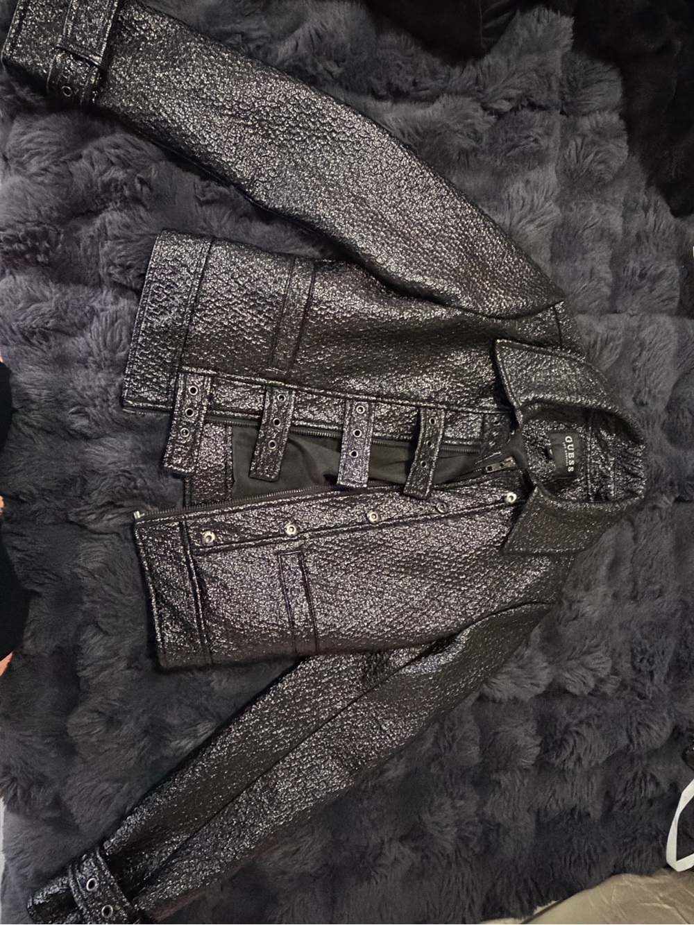 Guess Black Shimmery Textured Coat